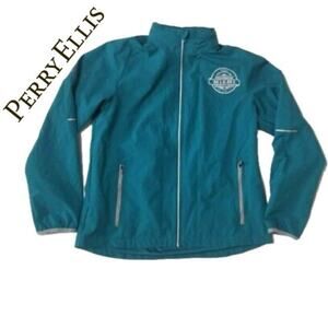 PERRY ELLIS WINDBREAKER JACKET ZIP OFF HOOD MIAMI SUPER BOWL LIV 2020 TEAL SZ M